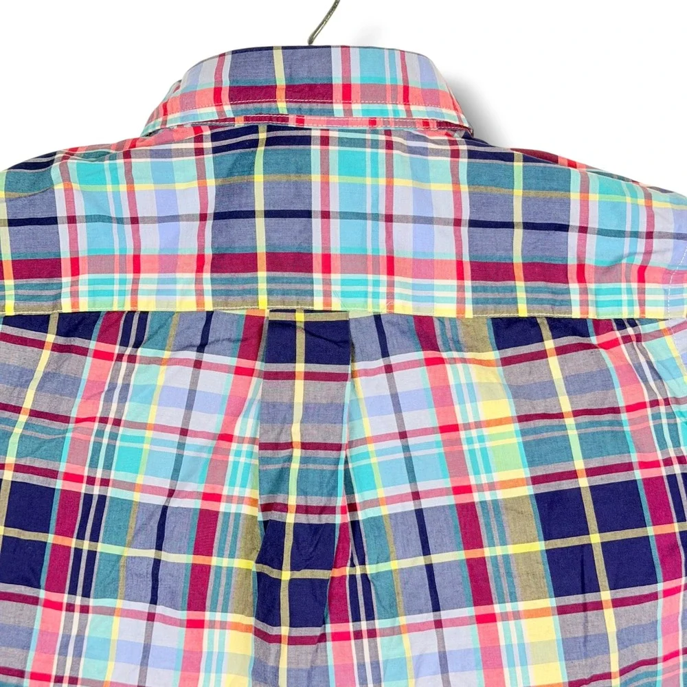 Ralph Lauren Button Down Boys L 14-16 Multi-Color Madras Plaid Stretch Prep Pony